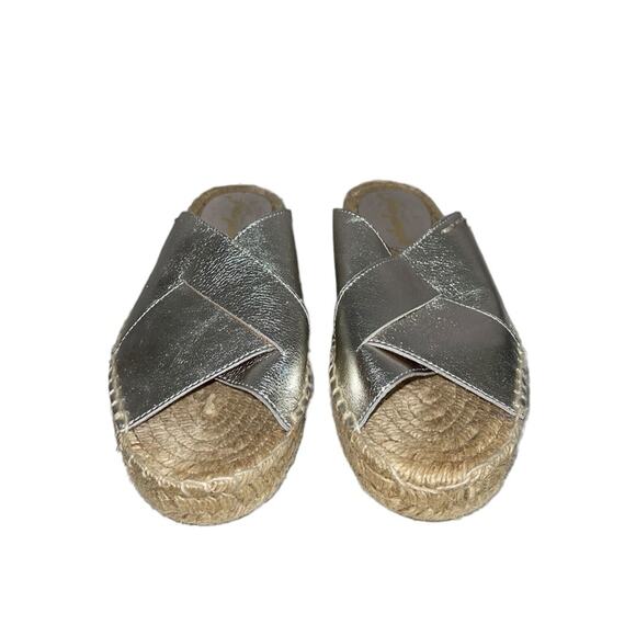 Free People Silver Metallic Tuscan Platform Espadrille Leather Slip On Sandals 6 - Picture 3 of 9